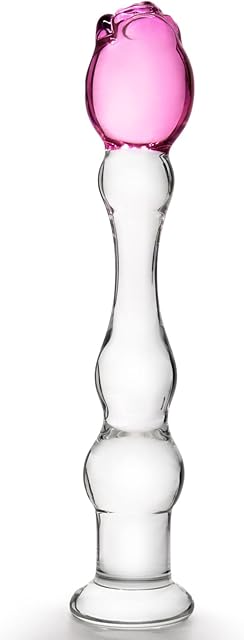 Glass Anal Plug Rose G-spot Dildo Butt Plug with Gradual Beaded Ridges Prostate Massager Sex Toy for Men Women Masturbation