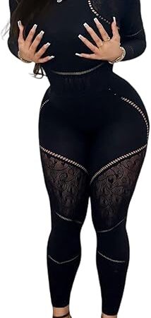 Women's Sexy Seamless Jumpsuit 2 piece outfit, Mock Neck Long Sleeve Bodysuit with Snap Crotch and Leggings Set