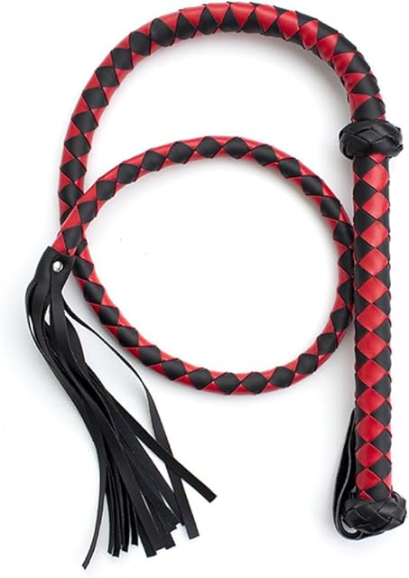 Fetish Whips 48" Leather Horse Crop, Red and Black Riding Crop Whip, Faux Leather Crop Whips, Leather Horse Crop Whip for Couples