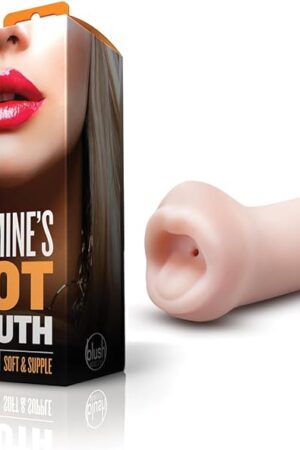 Blush X5 Men Jasmine's Hot Mouth 5.25" Masturbator - Realistic Deep Throat Pocket Stroker - Silicone Soft Oral Blowjob Sleeve, Textured Ribbed, Open-Ended, Body-Safe Adult Sex Toys for Men - (Beige)