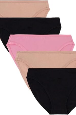 Women's 5-Pack Organic Cotton Stretch Bikini Panties, Ladies Soft Breathable Comfort Sexy Underwear