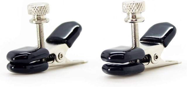 BDSM Alligator Nipple Clamps - Broad Tip for Erotic Stimulation - Adjustable Screw Barrel for Desired Pressure - Rubber Covered Tips - Gentle or Firm Nipple Play - Bondage Kink