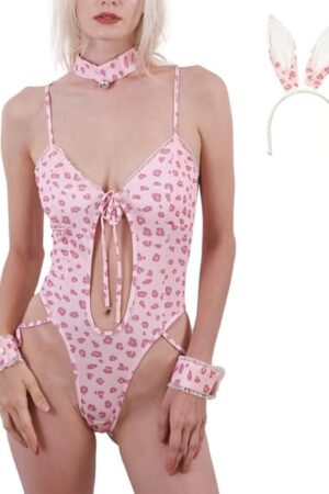 Women Sexy Lingerie Leopard Exotic Festival Teddy Babydoll Clubbing Cute Outfits with 3 extras