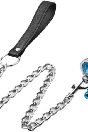 Anal Butt Plug Stainless Steel Leash Chain Anal Plug with Bells Stimulate Butt Massage SM Adult Erotic G-Spot Toys(Round Blue-L)