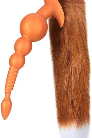 Anal Beads with Removable Foxtail Extra Long Fox Tail Anal Butt Plug Sex Toy Liquid Silicone Anal Plugs Anal Stimulator for Men Women Couples Cosplay Anal Trainer Erotic SM Sex Games (S)