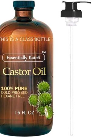 Castor Oil 16 Fl Oz (Glass Bottle) - Original - A Huge Glass Bottle with a Pump - 100% Pure and Natural, Cold Pressed, and Hexane-Free - Hair and Body