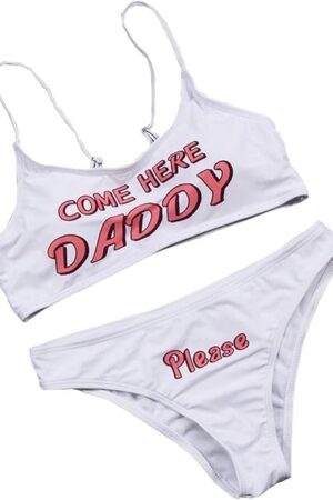 Women Anime Sexy Lingerie Sets Yes Daddy Costume Outfit Bra Top and Panty Sets 2 Piece Strappy Babydoll