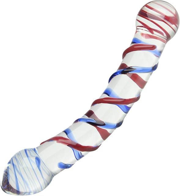 Glass Double-Ended Dildo G-Spot Stimulation Butt Plugs Anal Trainer Crystal Pleasure Wand with Raised Spiral Texture for Men Women Romi