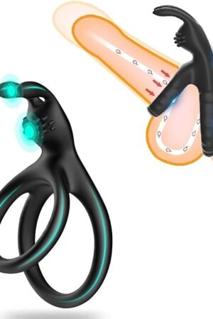 Dual Cock Ring Male Penis Ring with Rabbit Ear for Clitoral Stimulation Massager Strong Erection Delay Ejaculation for Men Couples Sex Toys Sexual Pleasure Enhancement