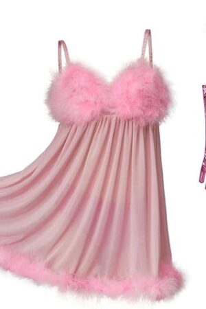 Fembot Cosplay Costume Pink Fembot Dress Women's Sexy Feather Lingerie Pink Negligees