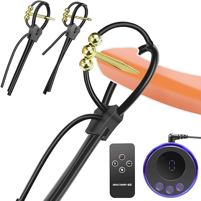Electro Shock Urethral Sounds Urethral Dilators Metal Penis Plug Set, Stainless Steel Urethral masturbator mit Adjustable Silicone Glans Ring, Male Extreme Electronic Stimulation Sex Toys (A-Set)