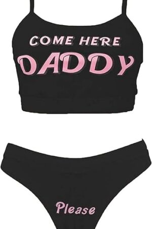 Women Sexy Lingerie Set Come Here Daddy Please Strappy 2PCS Slutty Underwear Crop Tops and Bottom Pajamas Sleepwear