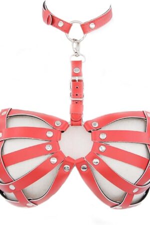 Ladies Body Harness Bra, Punk Gothic Cage Bra Harness Adjustable Leather Body Harness Bra,Women Sex Slutty Cosplay Carnival Dance Halloween Costume Accessories Red