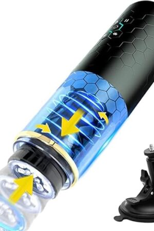 Hands-free Male Masturbator with 10 Automatic Powerful Thrusting Rotating Modes Stimulation Pocket Pussy Blowjob Masturbation with Realistic Vagina Stroker Standing&Enjoying Sex Toys With Suction Cups