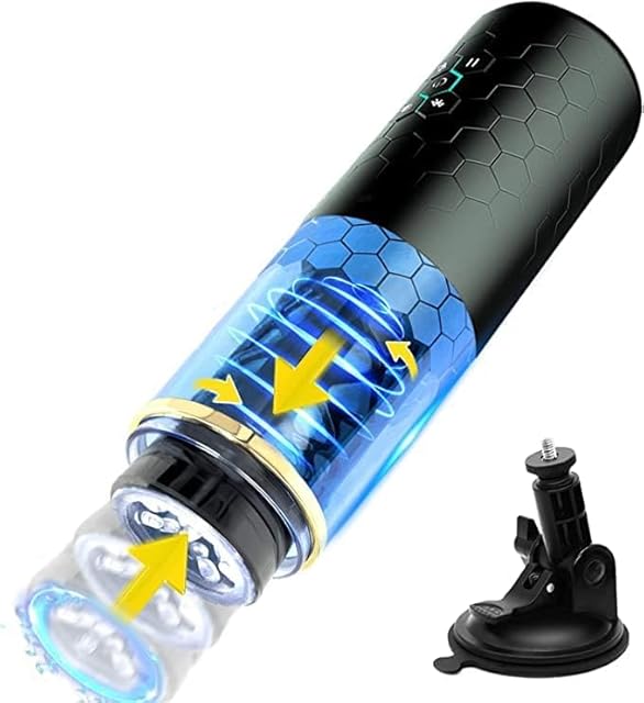 Hands-free Male Masturbator with 10 Automatic Powerful Thrusting Rotating Modes Stimulation Pocket Pussy Blowjob Masturbation with Realistic Vagina Stroker Standing&Enjoying Sex Toys With Suction Cups