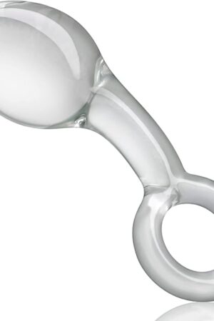 Anal Butt Plug Glass Anal Trainer with Big O Ring Crystal Pleasure Wand Adult Sex Toy for Men Women Couple Play (L)