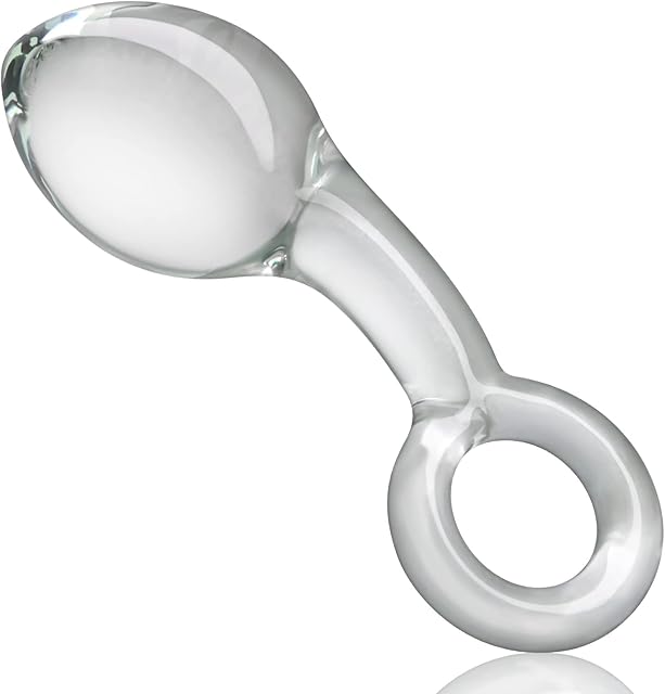 Anal Butt Plug Glass Anal Trainer with Big O Ring Crystal Pleasure Wand Adult Sex Toy for Men Women Couple Play (L)