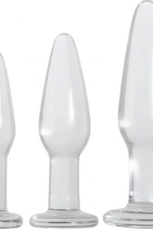 Adam & Eve Glass Anal Plugs, Set of 3 | Hypoallergenic, Non-Porous Butt Plugs Made from Durable Tempered Borosilicate Glass Clear