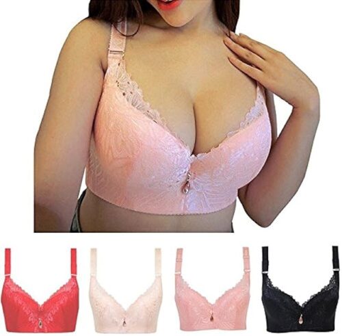 WYHUI Plus Size 32B-46D Women Sexy Lace Push Up Bras Gathering Bra Red 46B