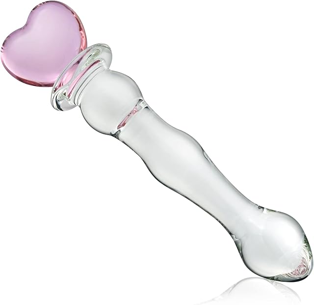 Glass Anal Plug, Crystal Butt Plug Pleasure Wand Anal Beads Dildo Penis Masturbation with Pink Heart