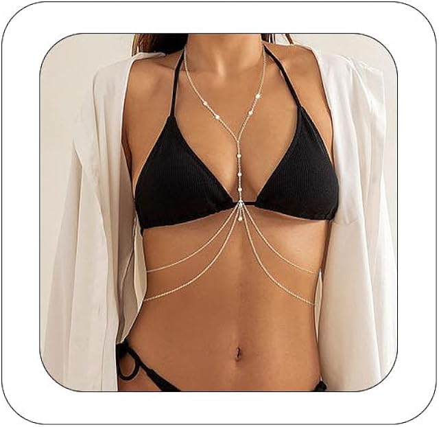 Gold Body Chains Sexy for Women Layered Belly Waist Chain Dainty Boho Crossover Bikini Bra Chain Summer Beach Rhinestone Crossover Adjustable Body Chain for Women Sexy