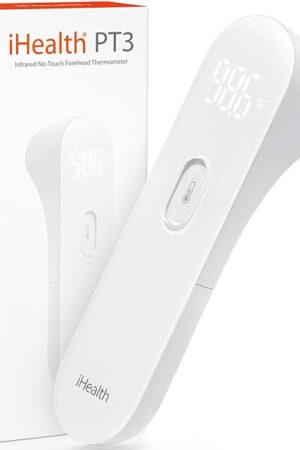 iHealth No-Touch Forehead Thermometer for Adults, Kids, Babies - FSA HSA Eligible, 3 Ultra-Sensitive Sensors, Quiet Vibration Feedback, Digital Large LED Digits, Easy to Use for Home & Nurses, PT3