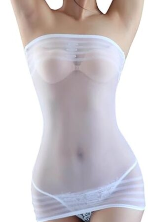 Women's Sexy Strapless Lingerie Mesh Sheer Tube Chemise Bodysuit Stretch Mini Dress Transparent Nightwear