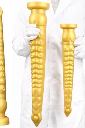 23in/59cm Gold Silicone Super Long XXL Octopus Tentacle Anal Plug Dildo, Realistic Huge Animal Dildos Butt Plug with Suction Cop Sex Toys Prostate Stimulator for Adult Male Female Couple (L)