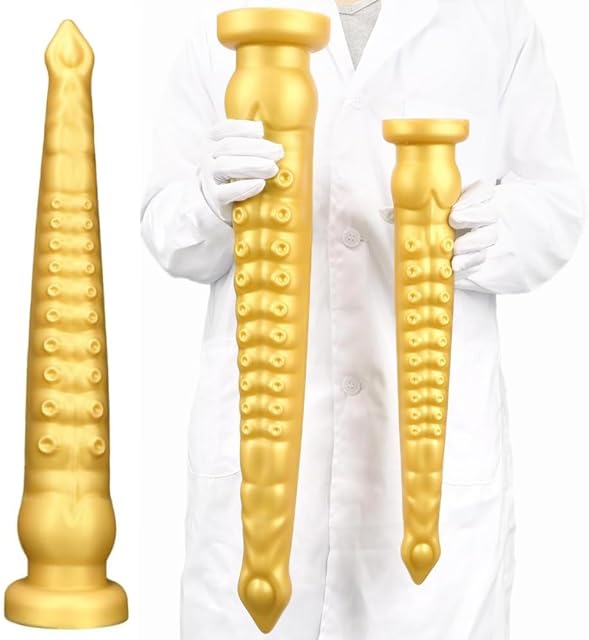 23in/59cm Gold Silicone Super Long XXL Octopus Tentacle Anal Plug Dildo, Realistic Huge Animal Dildos Butt Plug with Suction Cop Sex Toys Prostate Stimulator for Adult Male Female Couple (L)