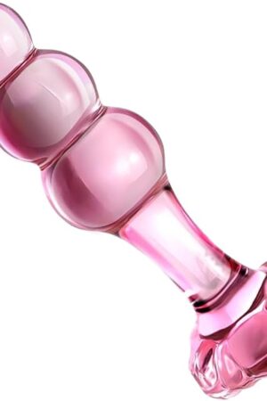 Crystal Glass Anal Plug,Pink Beaded Glass Anal Plug, Anal Trainer, Crystal Butt Plug,Anal Expander Training Sex Toys Anal Masturbation Plug for Men Women Gay and Couples