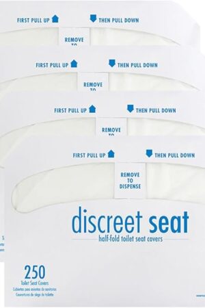 Hospeco Flushable Toilet Seat Covers - 1000 Pcs, 4 Packs of 250 - Disposable Paper Discreet Seats for Commercial Wall Dispenser, 16.75 x 14.25 Half-Fold, White