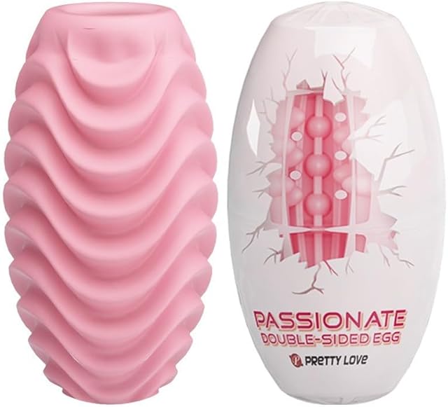 Double-Sided Silicone Male Masturbator Egg - Pocket Pussy Stroker & Penis Sleeve with Double Sided Realistic Vagina Textured Structure for Different Sensations (Pink)