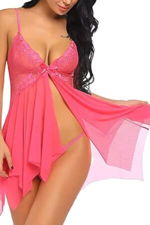 Women V Neck sexy Babydoll ladies Lace Lingerie Sleepwear