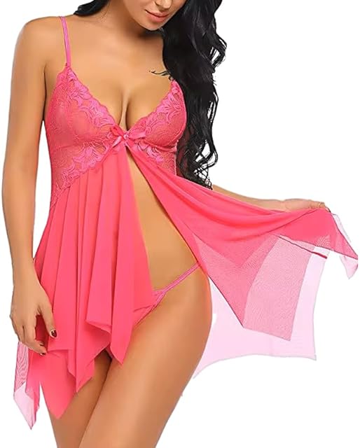 Women V Neck sexy Babydoll ladies Lace Lingerie Sleepwear