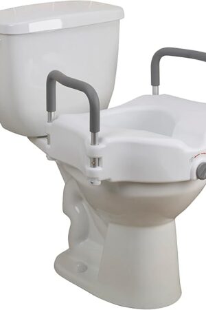 Drive Medical RTL12027RA 2-in-1 Raised Toilet Seat with Removable Padded Arms, Standard Seat