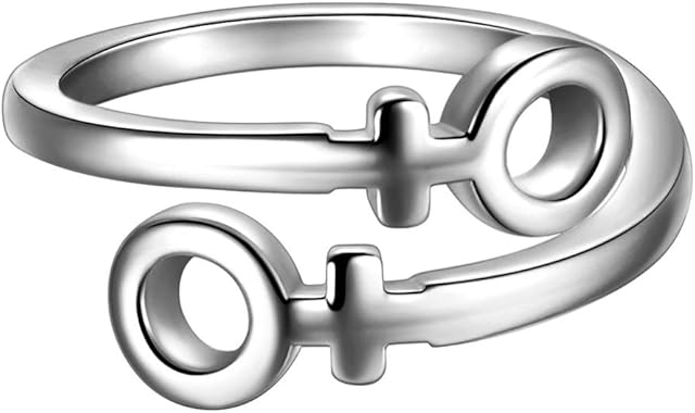 beautlace LGBT Adjustable Rings/Stud Earrings Double Female Symbol Open Ring/Earring 18K Gold/Silver/Black Gun Plated Lesbian Pride Jewelry for Women and Her