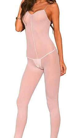 Women's Opaque Bodystocking with Spaghetti Straps and Open Crotch-Plus Size