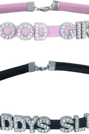 2PCS Cute Pink Underwear Choker Necklace for Women, Black Sexy Daddy's Lingerie Collar Necklace for Couple Hotwife, Bedroom CosPlay Game Naughty Fashion Outfits for Honey Princess, PU Punk Goth Choker