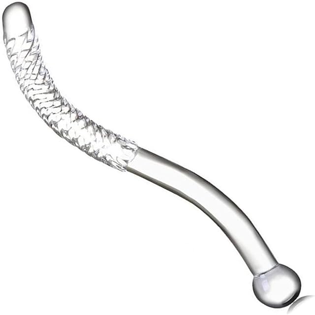 Crystal Glass Pleasure Wand Dildo Penis,Glass dildo Crystal Double-Ended Penis Pleasure Wand Crystal Glass Wand Dildo S Shape-Curved Dildo Anal Butt Plug Thread Glass Anal Dildo for Women Men