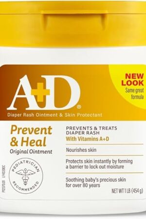 A+D Original Diaper Rash Ointment, Prevents & Protects Diaper Rash, Moisturizes & Heals Dry Skin With Vitamins A&D, 16oz Jar