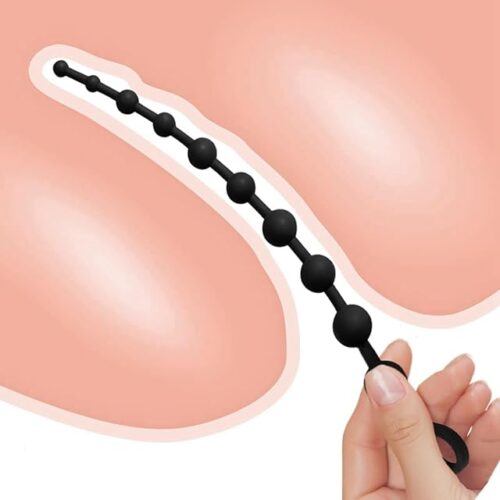 10 Balls Anal Beads Silicone Anal Butt Plug with Double Rings Masturbation Sticks Prostate Massager - Anal Spreader Sex Toys for Men and Women