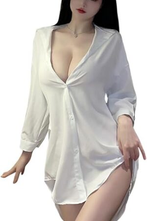 Women's sexy secretary cosplay boyfriend style shirt casual nightclub club loose seductive pajamas