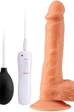 8 inch Remote Control Vibrating Squirting Suction Cup Dildo with Bulb Pump, 10 Function for Ejaculation Fantasies, G-Spot & Anal Stimulation, Strap-On Harness Compatible (Flesh)