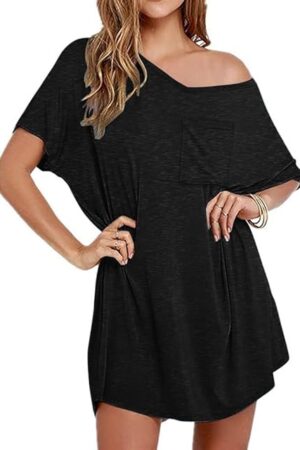 Womens Tshirt Nightgown Cotton V Neck Sleepshirts Comfy Casual Nightshirt for Women