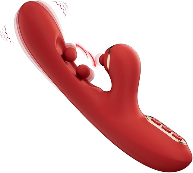 Honeyplaybox Thrusting Vibrator with 10?3 Modes 10 Wiggling, 10 Vibrating & 10 Tapping | Twin Ball Tech | G Spot Clit Rabbit for Women & Couples (Red)