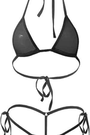Women's Halter Mini Bikini Sets Sexy See Through Micro Thong Swimsuit Tie Side Bottom Two Piece Lingerie Bathing Suit