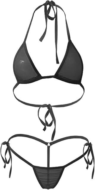 Women's Halter Mini Bikini Sets Sexy See Through Micro Thong Swimsuit Tie Side Bottom Two Piece Lingerie Bathing Suit