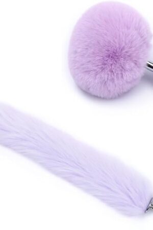 2pcs Multi-Function Fox Tail Fur Bunny Tail Anal Butt Plug Sex Toys for Couples Adults Cospaly Role Play Stainless Steel Plug (Purple)