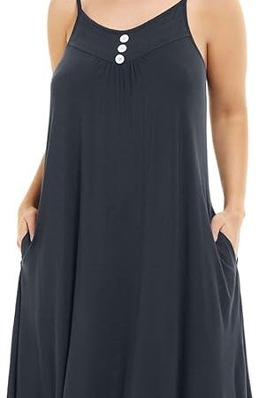 Women's Full Slip Sleeveless Plus Size Sleepwear Night Dress V Neck Button Nightshirts with Pockets