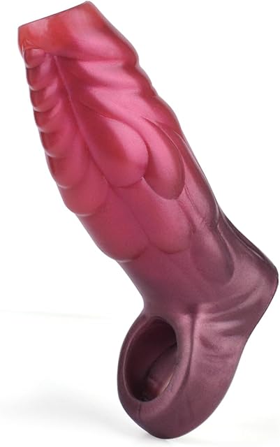Fantasy dildo sleeve,5.7inch Creature penis sheath,Textured shaft and ribbed interiors to increase stimulation,Closefit design Silicone sex toy with Stretchy ball loop,Sexual experience enhancers